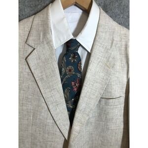 Vtg Rhodes Blazer Mens 42R Wool Tan Suit Coat Jacket Career Business Classic USA